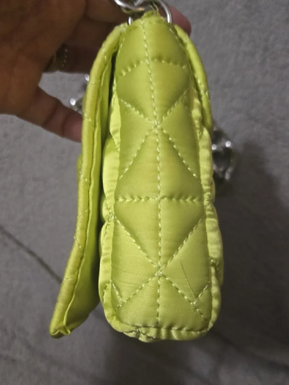 Zara Quilted Satin Neon Chunky Silver Metal Chain Shoulder Bag